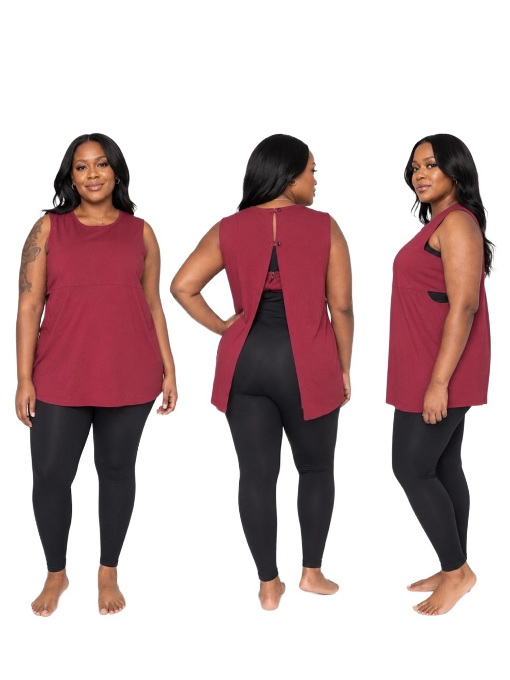 FOREVER 21+ SPLIT BACK SLEEVELESS TUNIC - BURGUNDY SIZE 3X (NEW WITH TAGS) A19